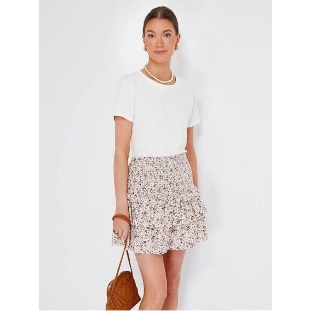 Hyacinth House Steff Floral Smocked Tiered Ruffle Mini Skirt Cream Pink NWT XL